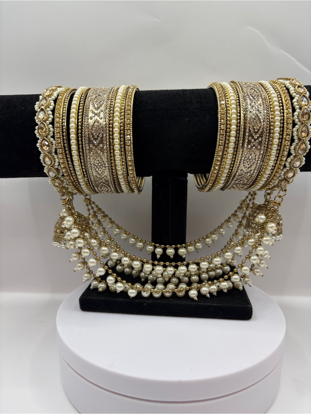 Traditional Kundan Gold with Multi Sahara Strand With Pearl Bangle Set
